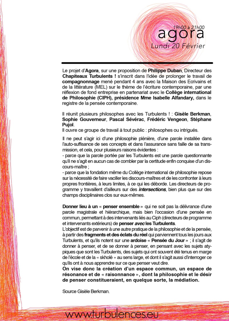 Agora Lundi 20 février de 19h à 21H
