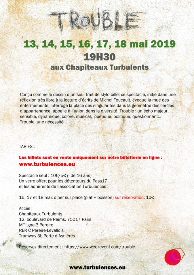 TROUBLE du 13 au 18 MAI 2019 à 19h30