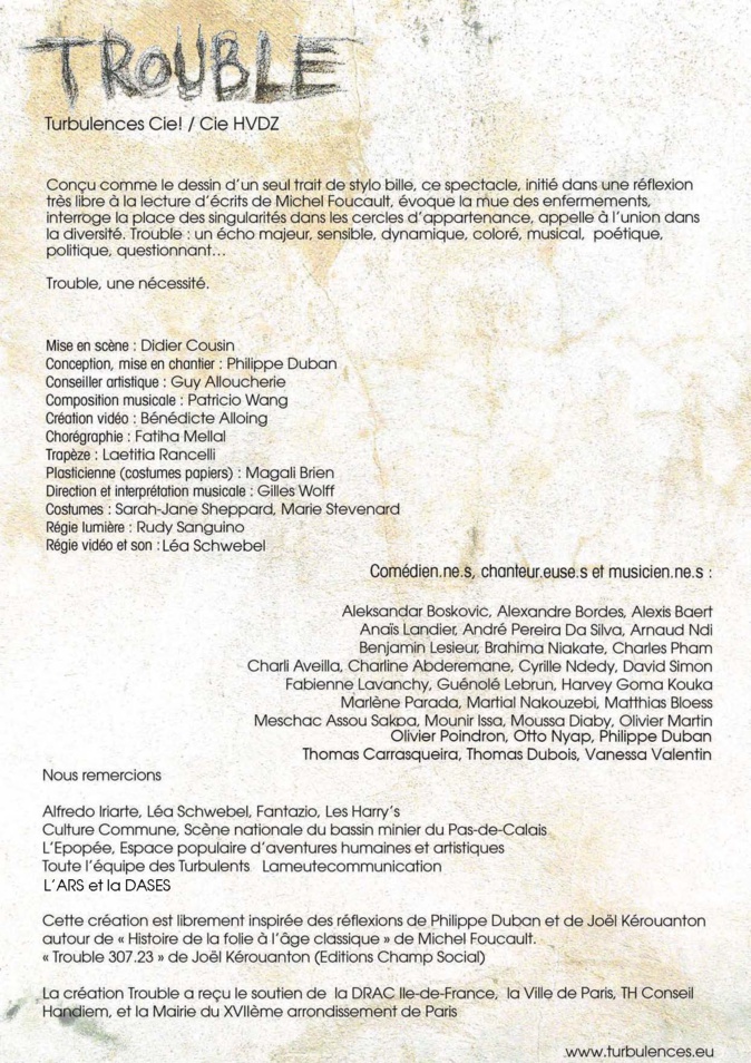 TROUBLE du 13 au 18 MAI 2019 à 19h30 TROUBLE du 13 au 18 MAI 2019 à 19h30