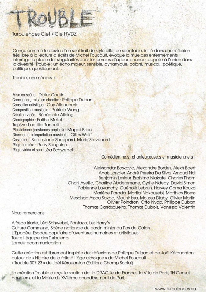 Reprise de la création Turbulences / Cie HVDZ : TROUBLE Reprise de la création Turbulences / Cie HVDZ : TROUBLE