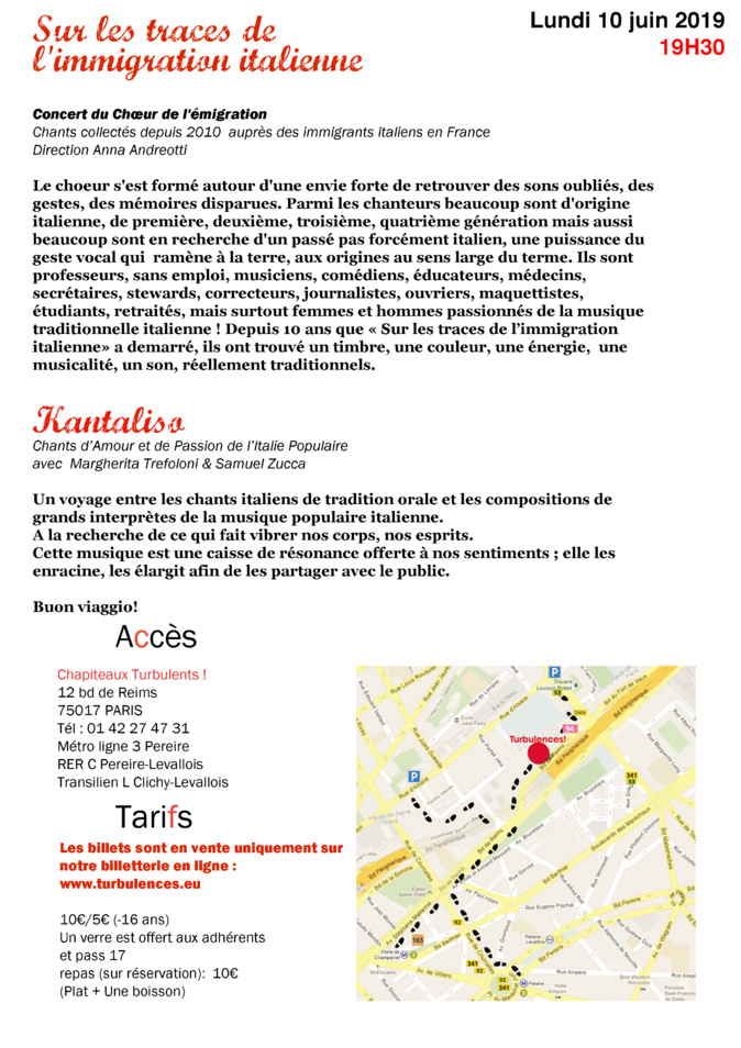 10 juin à 19h30 > KANTALISO Sur les traces de l'immigration italienne
