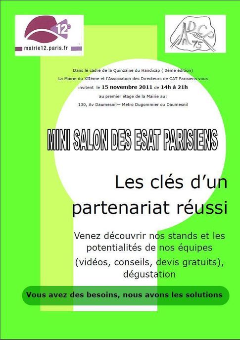 Mardi 15 novembre 14h à 18h : Mini Salon des Établissements et Services d'Aide par le Travail (ESAT) parisiens