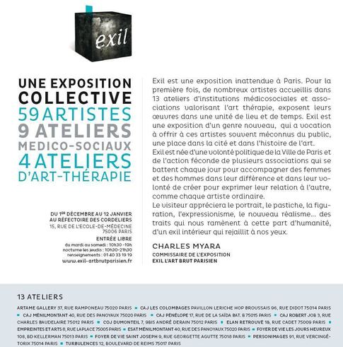 Du 1er décembre 2011 au 12 janvier 2012 : EXIL, une exposition collective - L'Art brut parisien