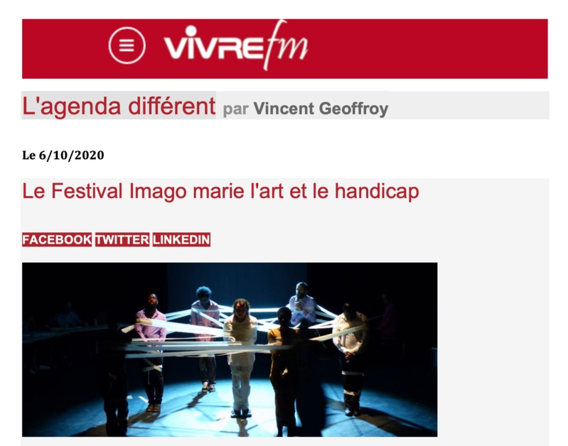 Festival IMAGO Art et Handicap du 19 septembre au 20 décembre 2020 Festival IMAGO Art et Handicap du 19 septembre au 20 décembre 2020