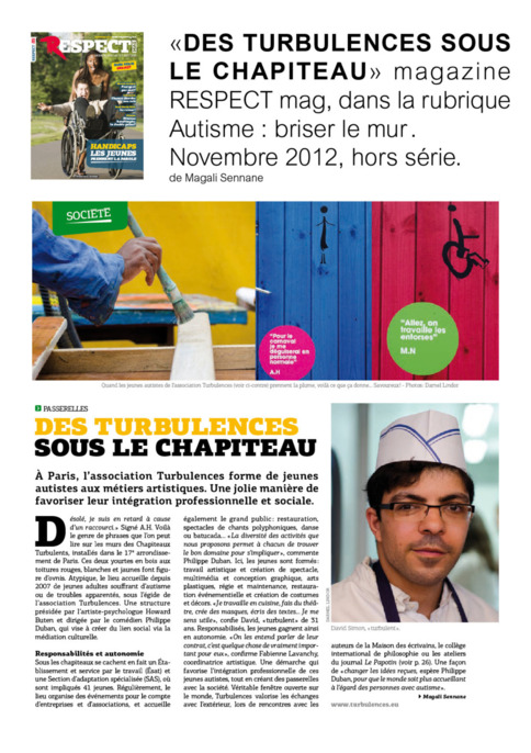"Des Turbulences sous le chapiteau" magazine RESPECT mag, Novembre 2012 Hors série