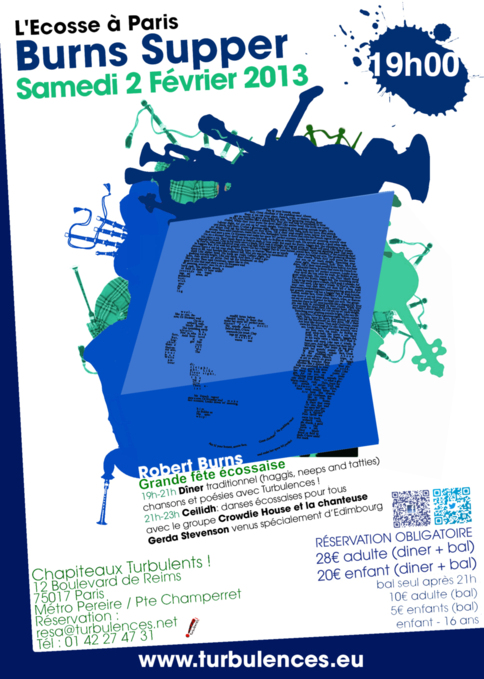 "Burns Supper" samedi 2 février 2013 aux Chapiteaux Turbulences ! Diner complet mais il reste des places pour le bal  "Burns Supper" samedi 2 février 2013 aux Chapiteaux Turbulences ! Diner complet mais il reste des places pour le bal