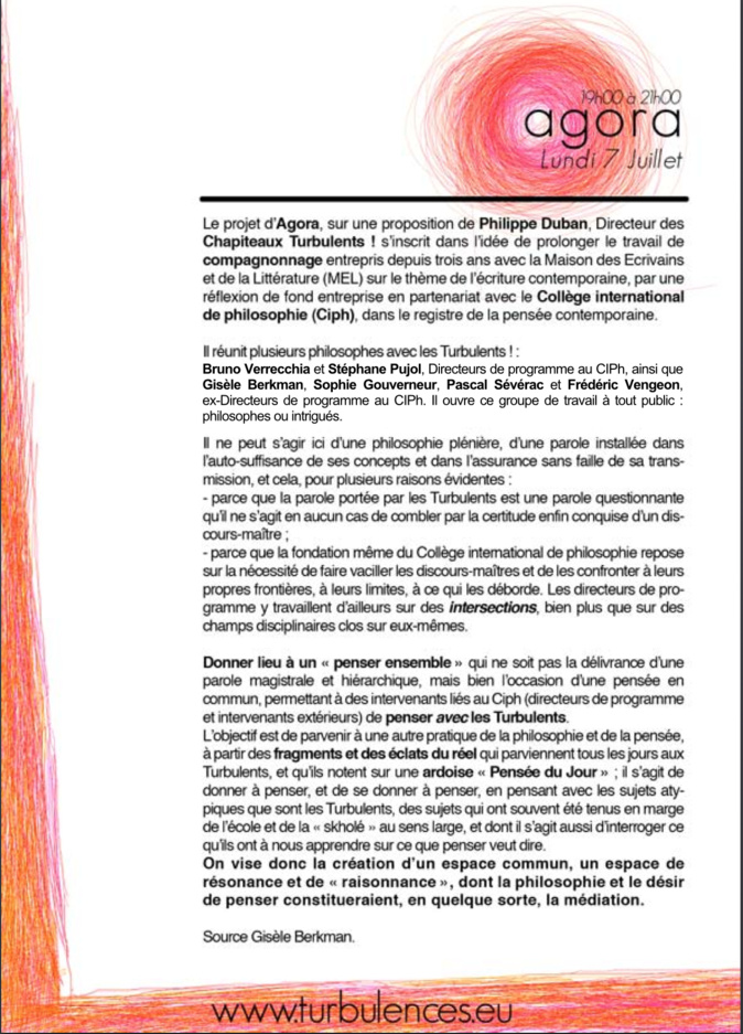 Agora philosophique le 7 juillet de 19h à 21h Agora philosophique le 7 juillet de 19h à 21h