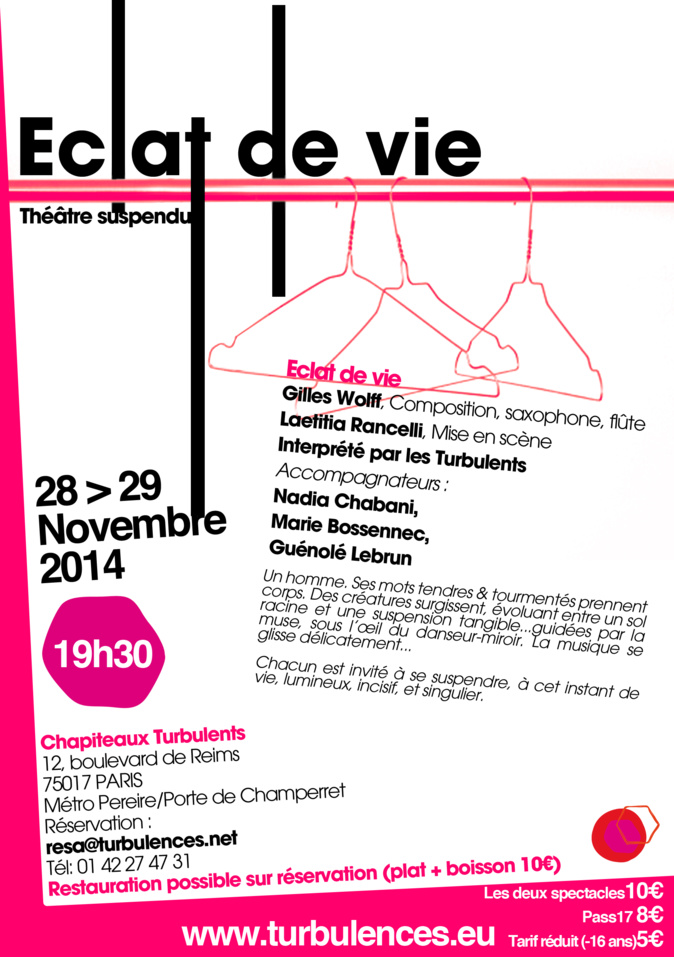 Chapiteaux Turbulents ! Deux spectacles les 28 et 29 novembre à 19h30