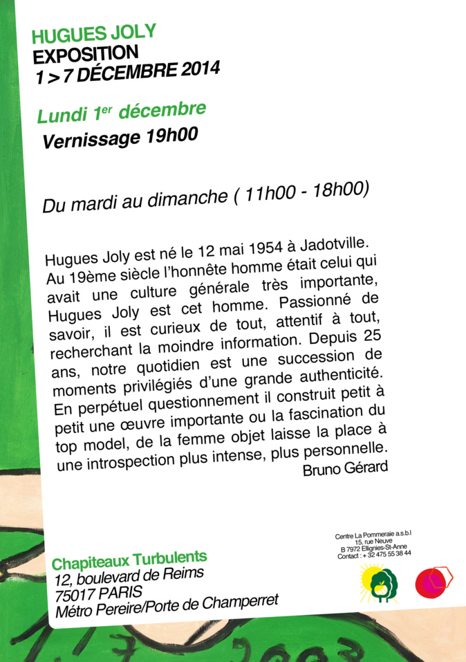 ​Les Chapiteaux Turbulents ! invitent Hugues Joly, plasticien Belge du 1er au 7 décembre