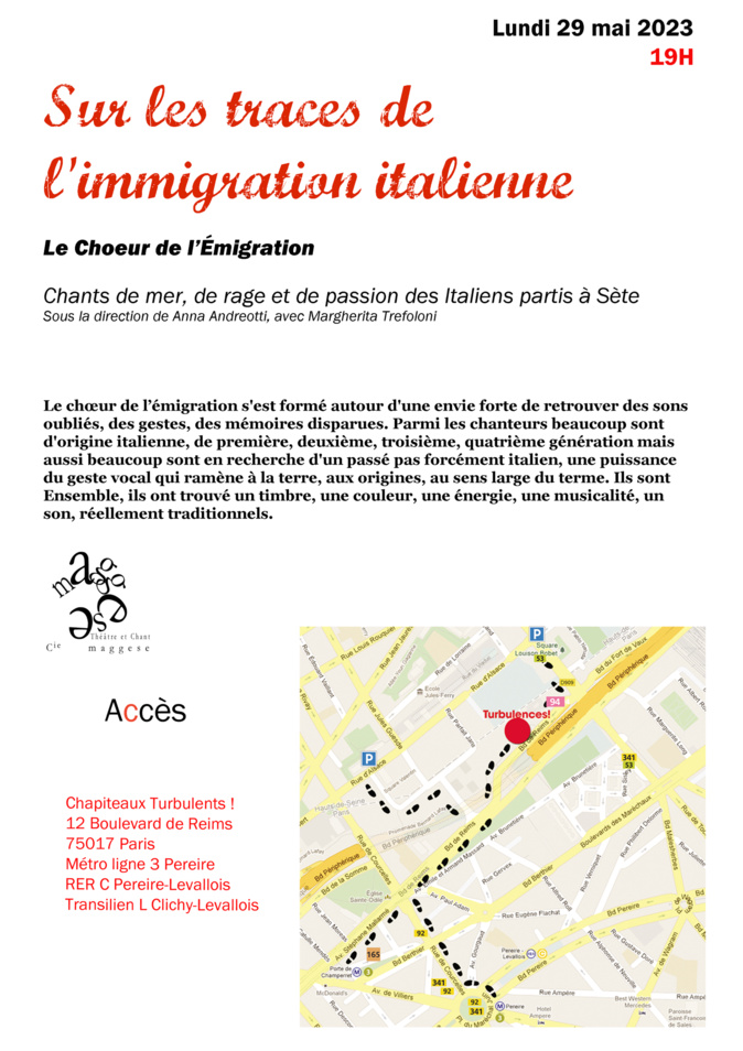 Sur les traces de l'immigration italienne - Lundi 29 mai à 19h aux Chapiteaux Turbulents ! Sur les traces de l'immigration italienne - Lundi 29 mai à 19h aux Chapiteaux Turbulents !