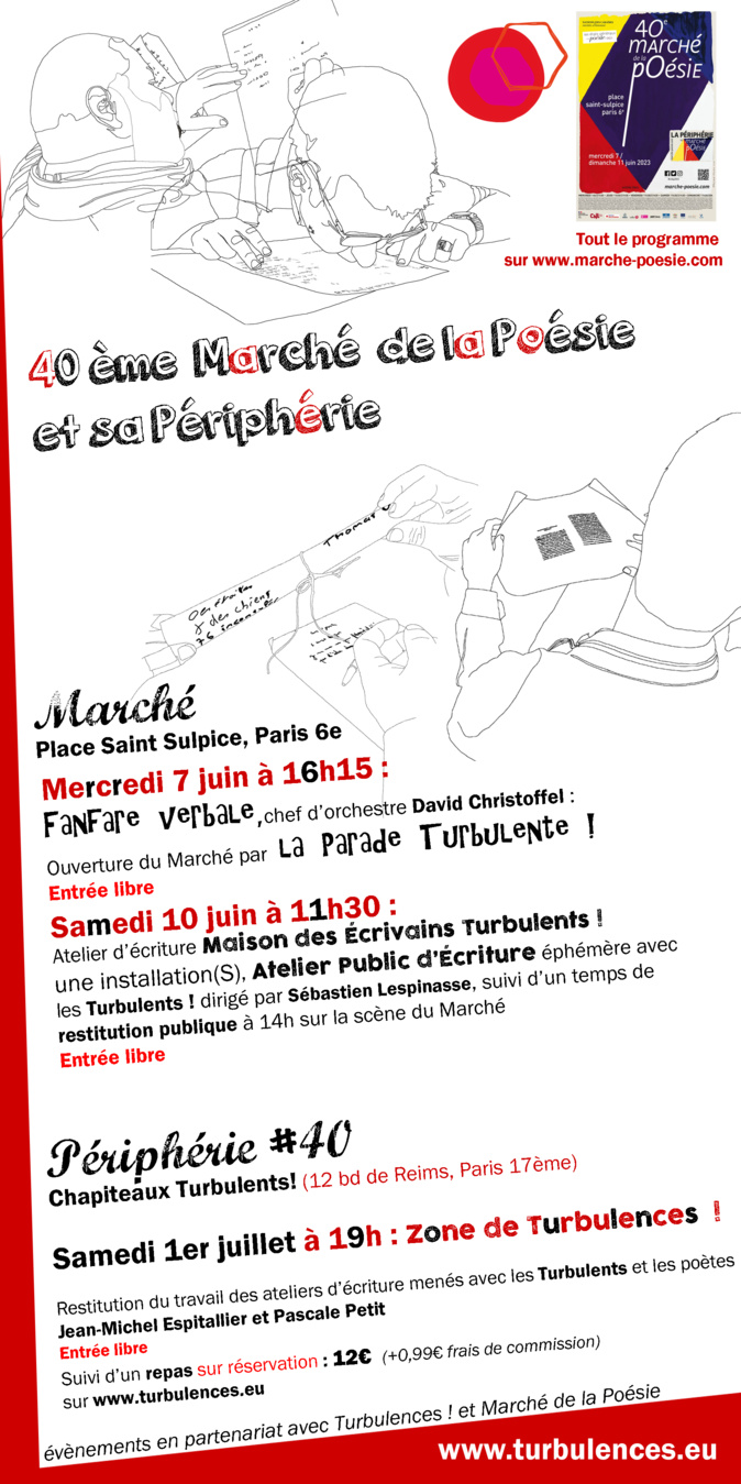 40e marché de la poésie, le 1er juillet à 19 h aux Chapiteaux Turbulents!  40e marché de la poésie, le 1er juillet à 19 h aux Chapiteaux Turbulents!