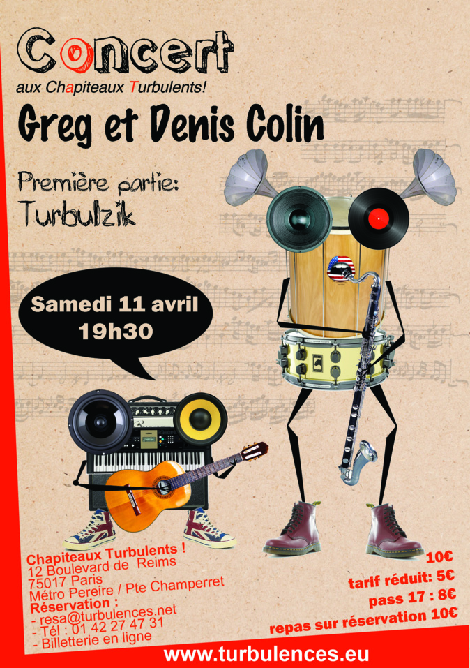 Concert Greg et Denis Colin / Turbulzik - 11 avril à 19h30
