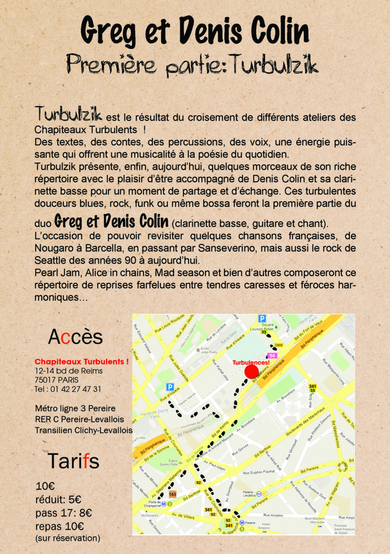 Concert Greg et Denis Colin / Turbulzik - 11 avril à 19h30 Concert Greg et Denis Colin / Turbulzik - 11 avril à 19h30