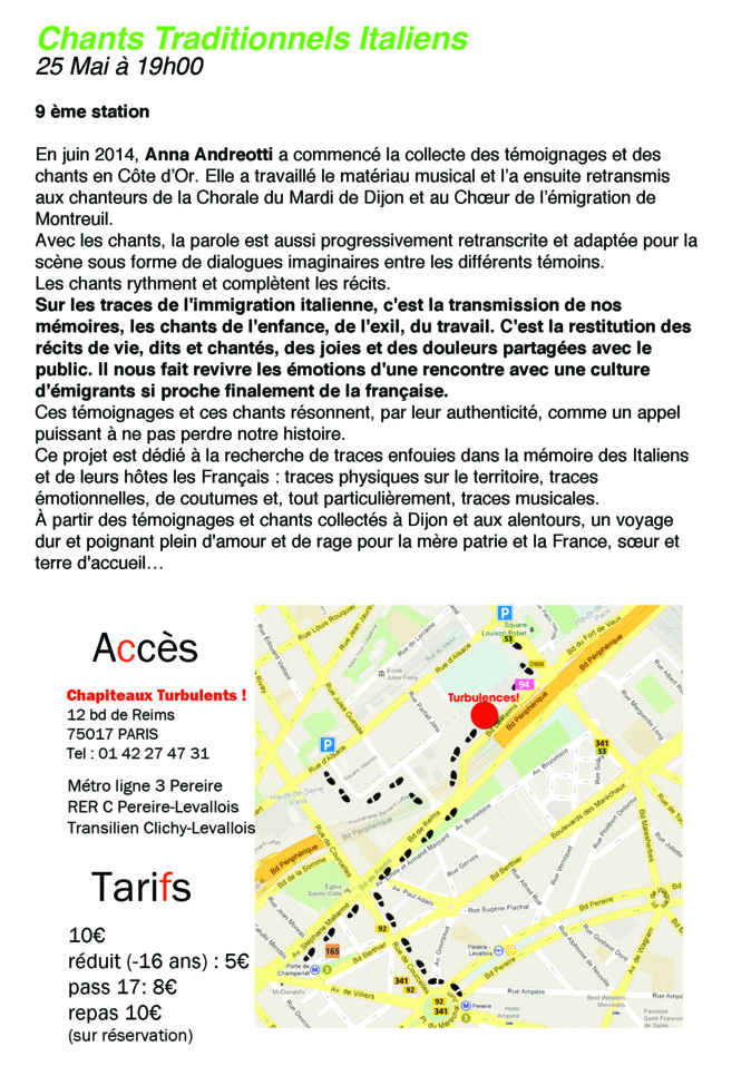 25 mai à 19h - Sur les traces de l’immigration italienne 9ème Station 25 mai à 19h - Sur les traces de l’immigration italienne 9ème Station