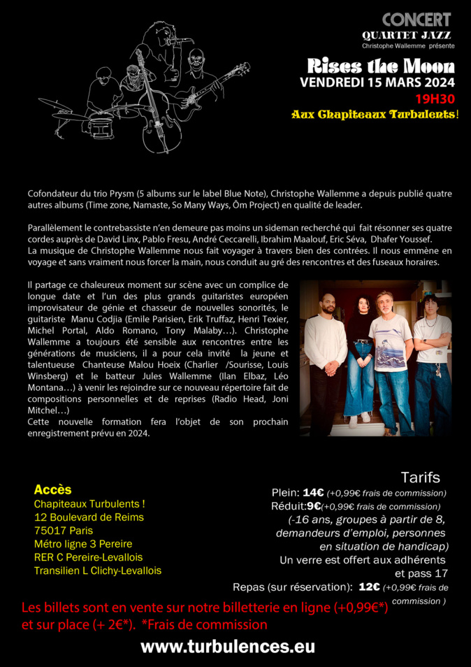 Soirée Jazz vendredi 15 mars 2024 à 19h30 aux Chapiteaux Turbulents ! Soirée Jazz vendredi 15 mars 2024 à 19h30 aux Chapiteaux Turbulents !