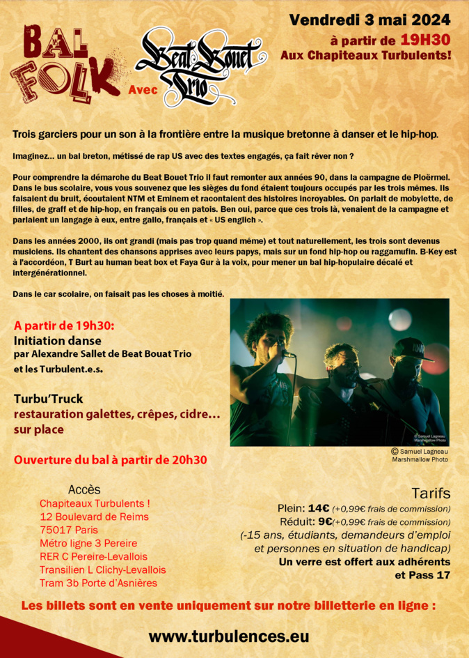 Bal Folk - Vendredi 3 Mai 2024 à partir de 19h30 aux Chapiteaux Turbulents! Bal Folk - Vendredi 3 Mai 2024 à partir de 19h30 aux Chapiteaux Turbulents!