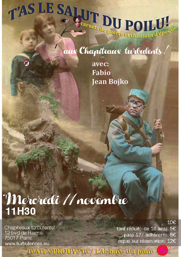 11 NOVEMBRE : Hommage à la Fraternité et contre toute guerre 11h30 : Spectacle suivi d’une collation fraternelle 11 NOVEMBRE : Hommage à la Fraternité et contre toute guerre 11h30 : Spectacle suivi d’une collation fraternelle