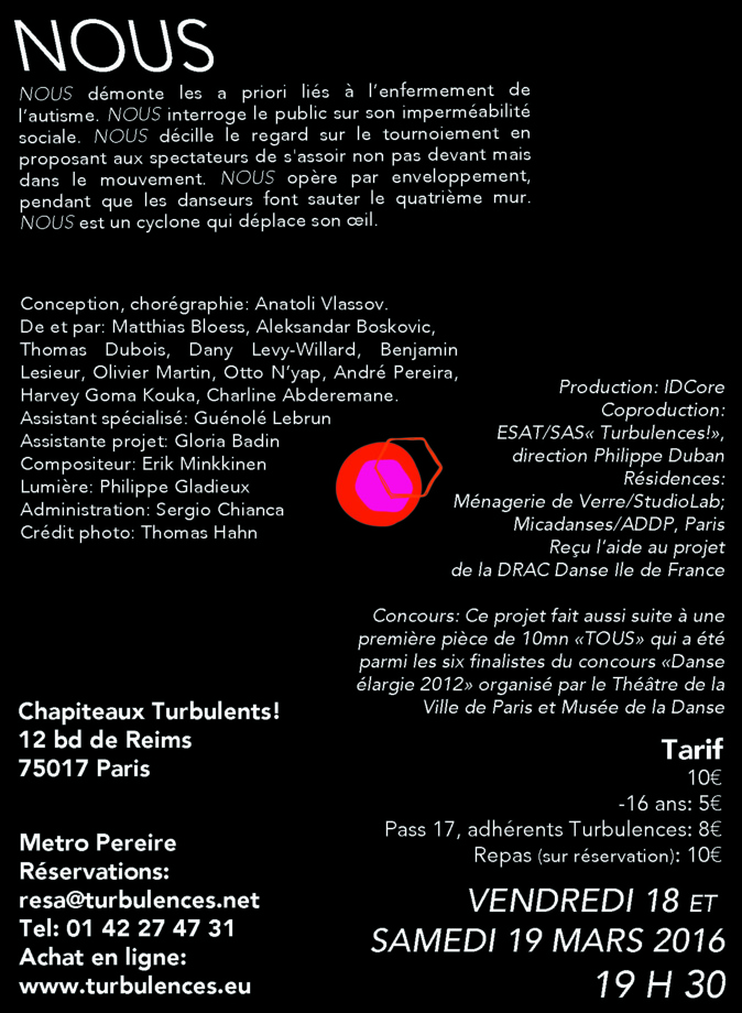 NOUS vendredi 18 et Samedi 19 mars à 19h30 NOUS vendredi 18 et Samedi 19 mars à 19h30