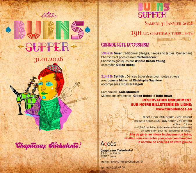 BURNS SUPPER - Samedi 31 janvier à 19h BURNS SUPPER - Samedi 31 janvier à 19h