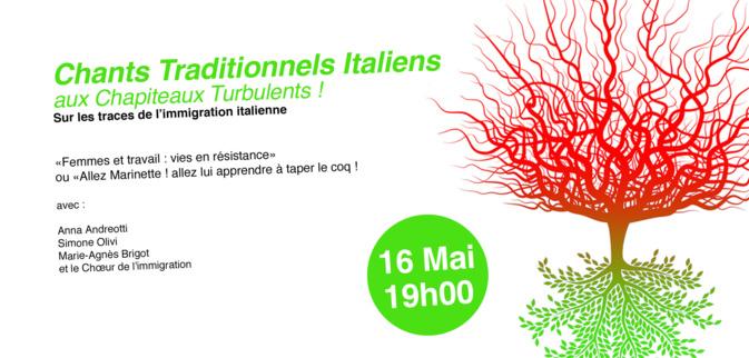 Soirée italienne aux Chapiteaux Turbulents ! 16 mai 2016 à 19h Soirée italienne aux Chapiteaux Turbulents ! 16 mai 2016 à 19h