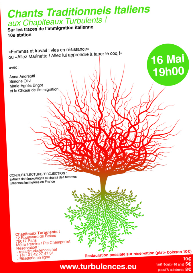 Soirée italienne aux Chapiteaux Turbulents ! 16 mai 2016 à 19h Soirée italienne aux Chapiteaux Turbulents ! 16 mai 2016 à 19h