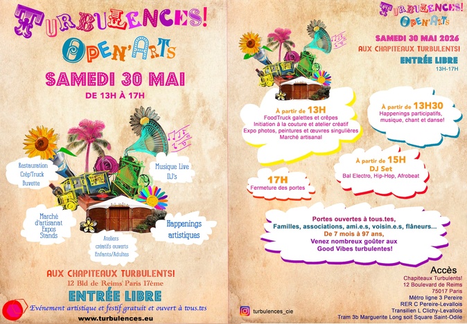 Journée associative Turbulences ! Open’Arts. Samedi 30 mai 2026 de 13h à 17h Journée associative Turbulences ! Open’Arts. Samedi 30 mai 2026 de 13h à 17h