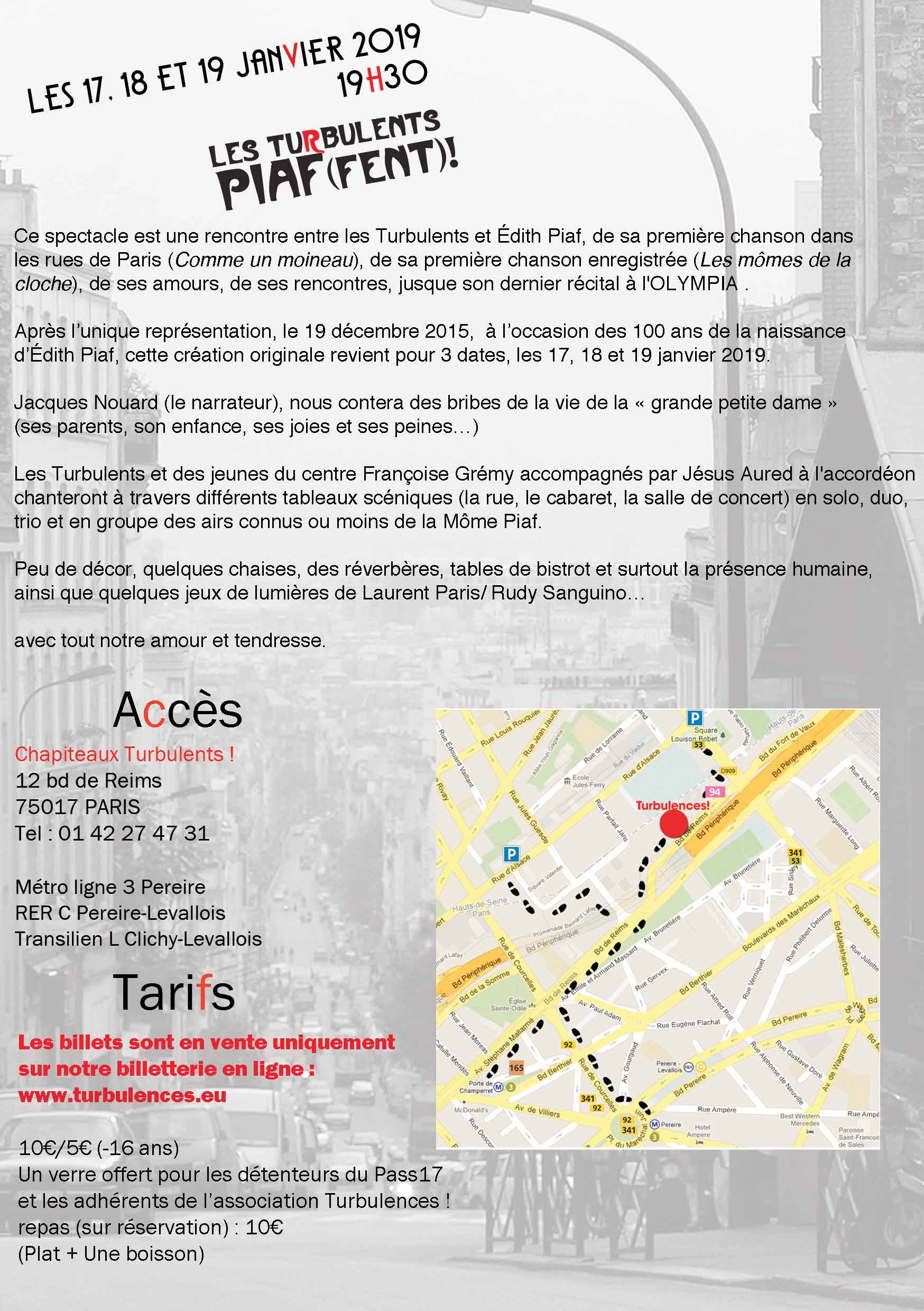 Les Turbulents Piaf (FENT) ! 17, 18 et 19 Janvier 2019
