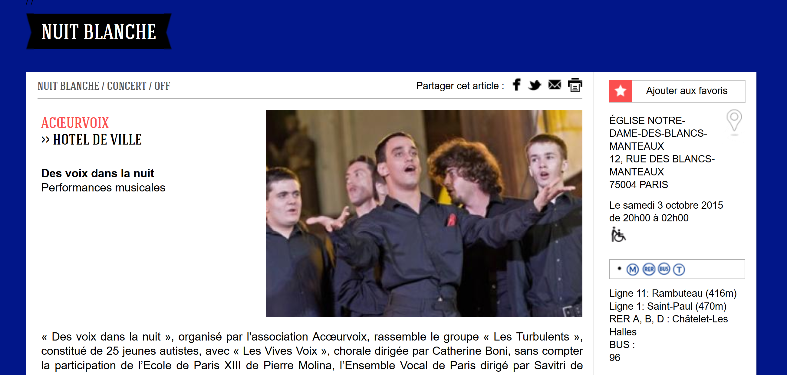 NUIT BLANCHE Le samedi 3 octobre à partir de 20h00 NUIT BLANCHE Le samedi 3 octobre à partir de 20h00