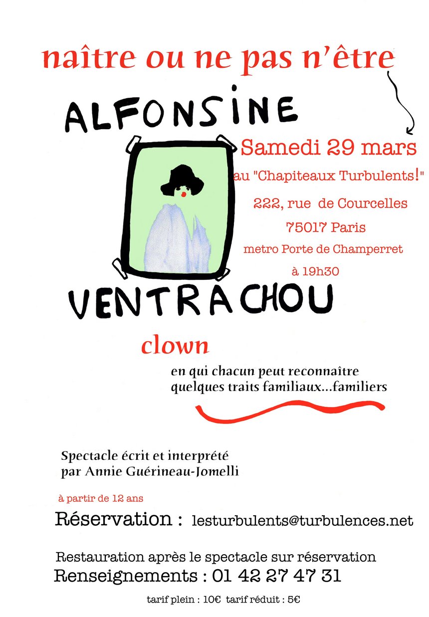 Naître ou ne pas n'être - Alfonsine Ventrachou - Clown - Le 29 mars à 19h30