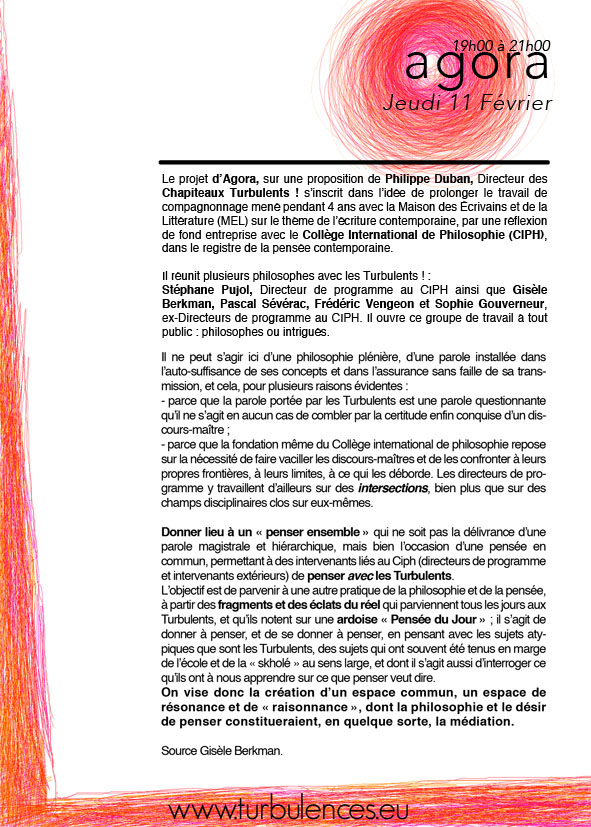Agora 11 février de 19h à 21h Agora 11 février de 19h à 21h