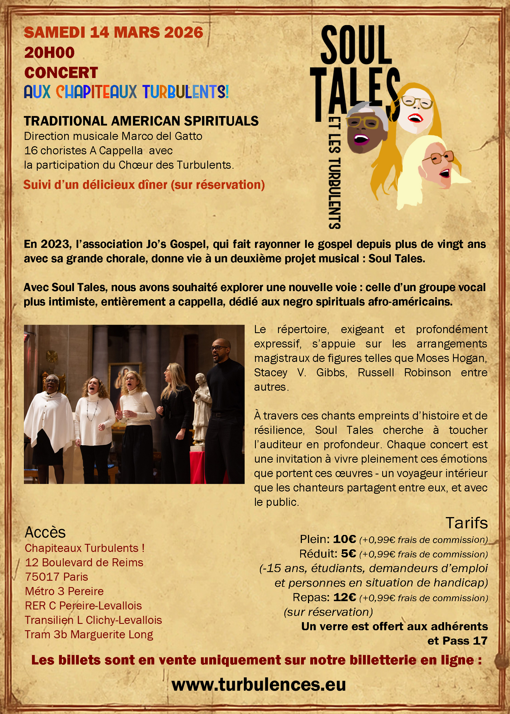 Concert SOUL TALES et les TURBULENTS ! Samedi 14 mars à 20h aux Chapiteaux Turbulents !