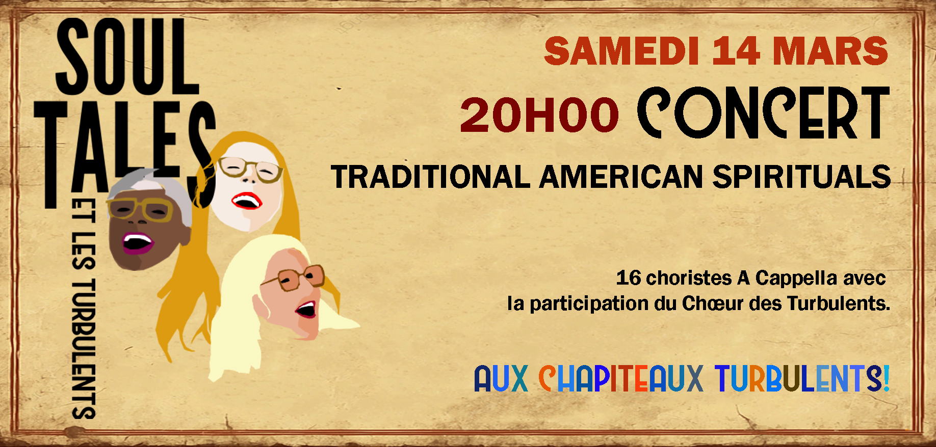 Concert SOUL TALES et les TURBULENTS ! Samedi 14 mars à 20h aux Chapiteaux Turbulents !